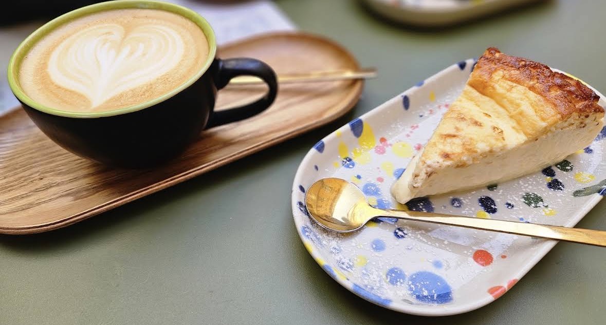 Homemade cheesecake with latte