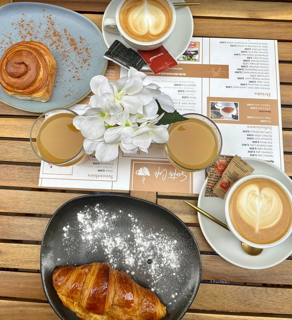 Croissants and coffees on the terrace